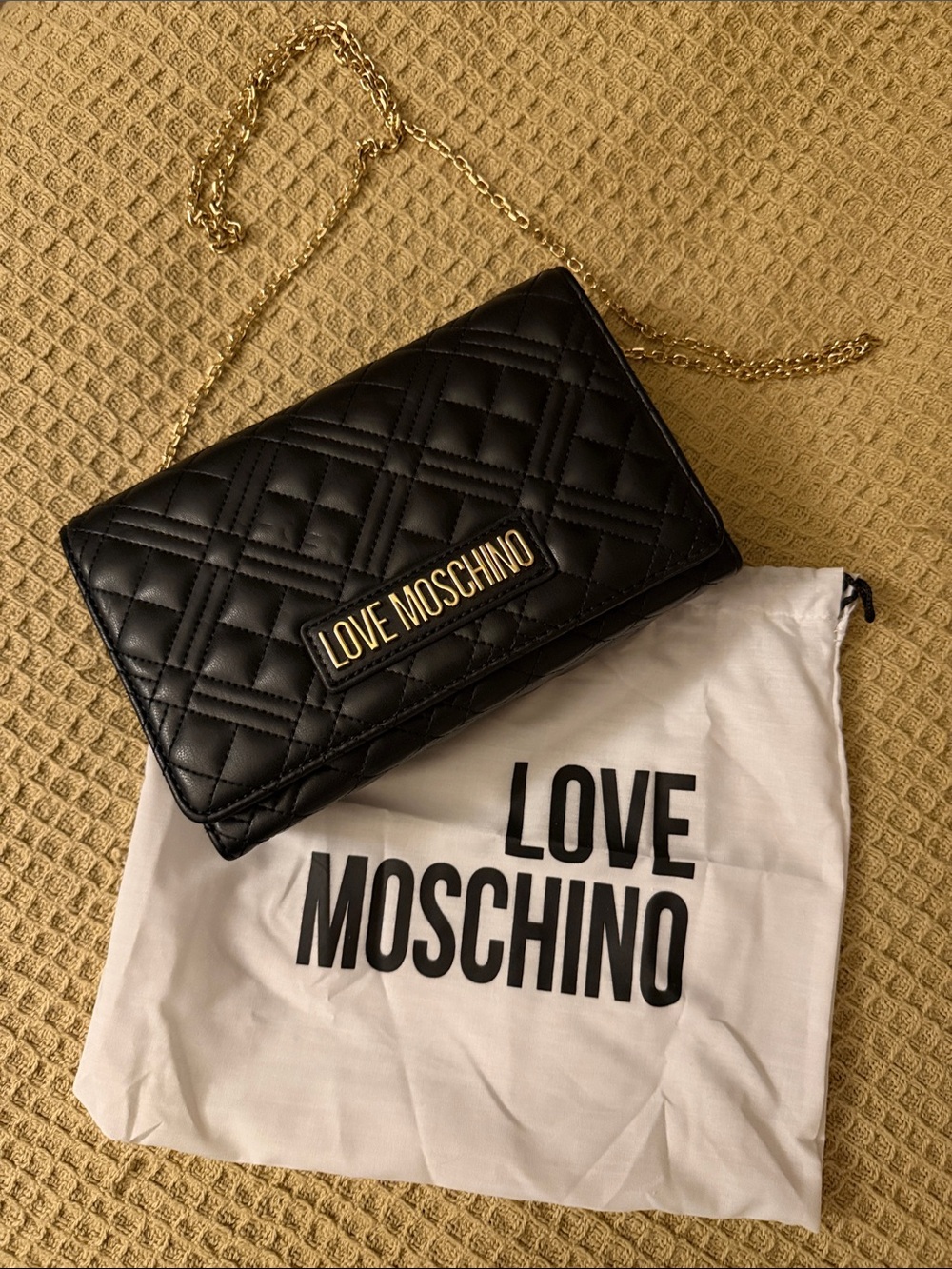 Love Moschino Black Quilted Crossbody with Gold Chain